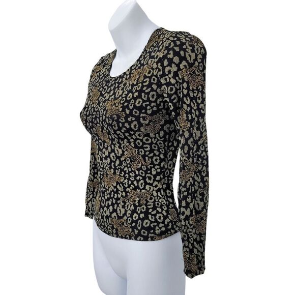 2/$20 Y2K Diamonds USA Black & Gold Cougar Pattern Top Blouse Size: M - Picture 5 of 8